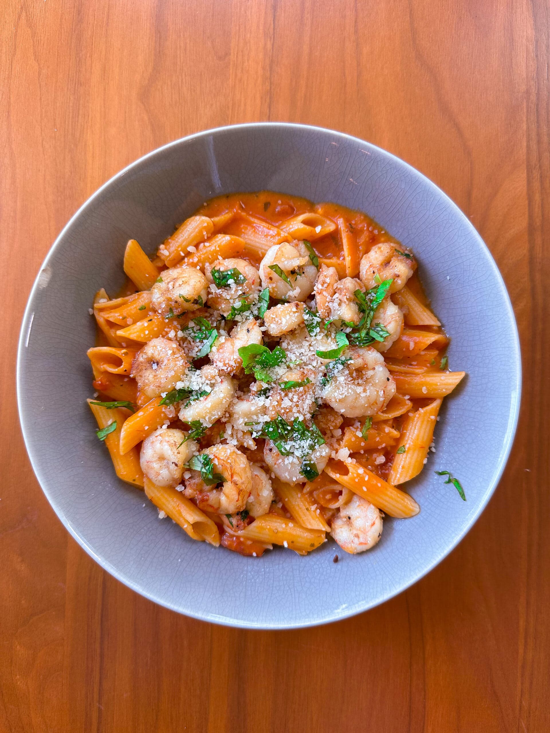 One Pot Penne with Garlic Basil Shrimp